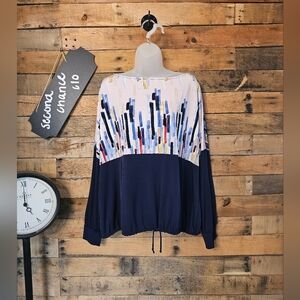 42 pops women's colorblock cropped drawstring blouse size large